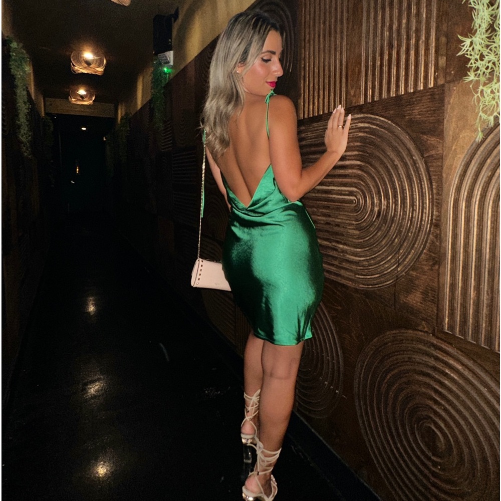 satin mini dress with back strap in green size 6